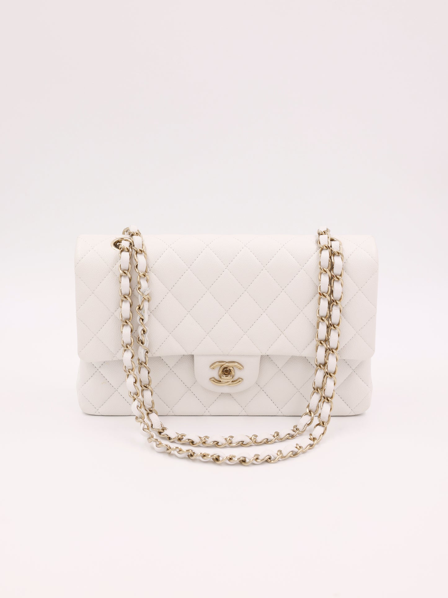 Chanel Timeless Double Flap medium Caviar weiß GHW