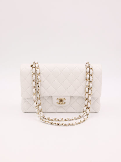 Chanel Timeless Double Flap medium Caviar weiß GHW