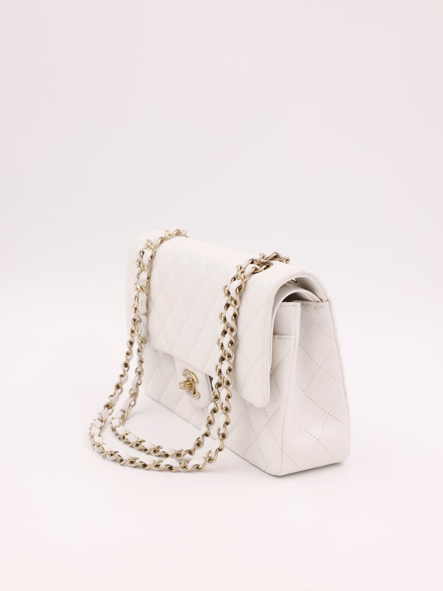 Chanel Timeless Double Flap medium Caviar weiß GHW