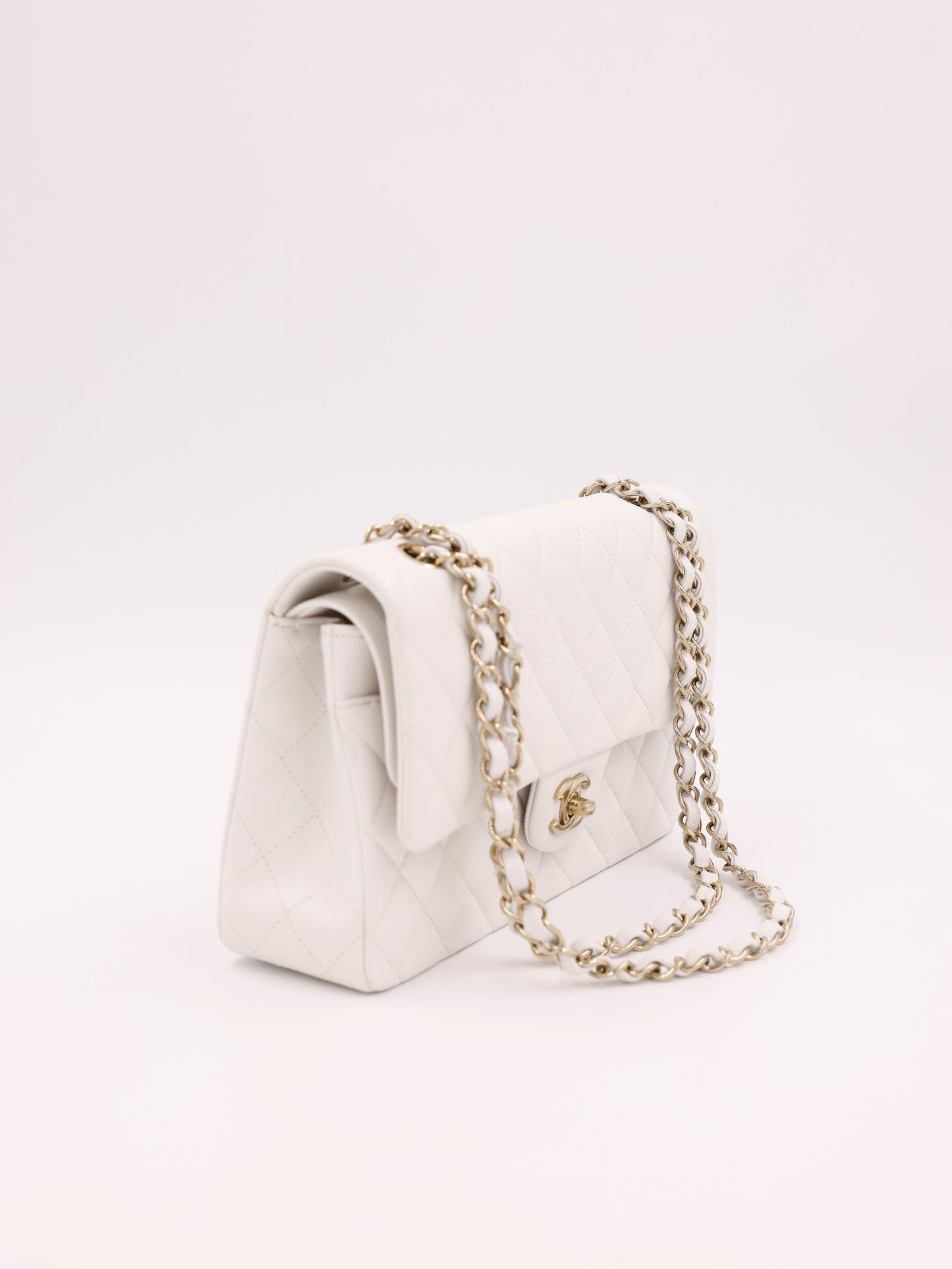 Chanel Timeless Double Flap medium Caviar weiß GHW