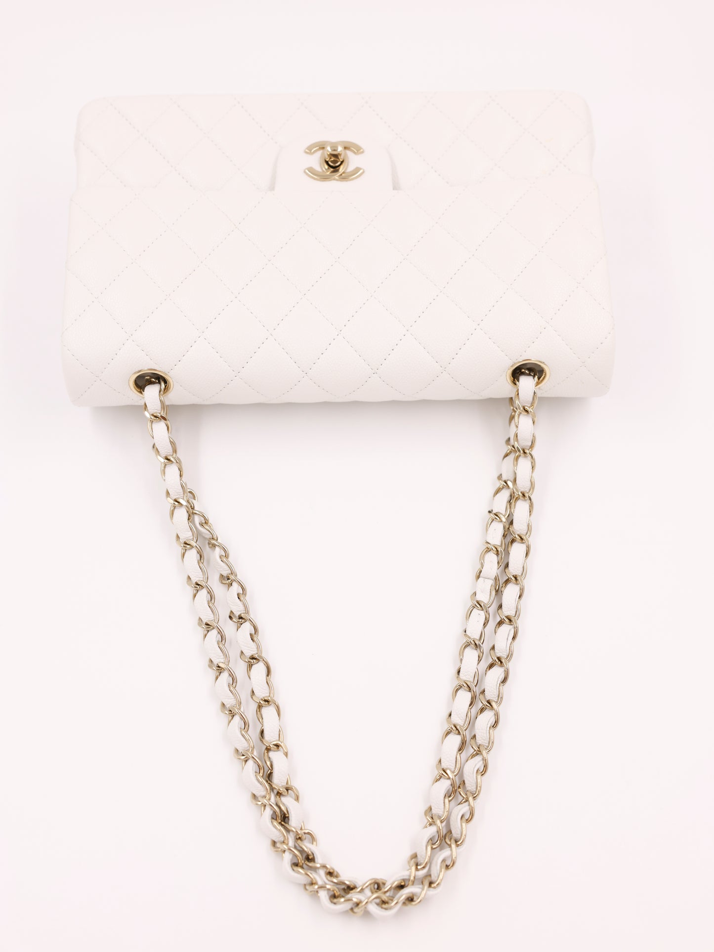 Chanel Timeless Double Flap medium Caviar weiß GHW