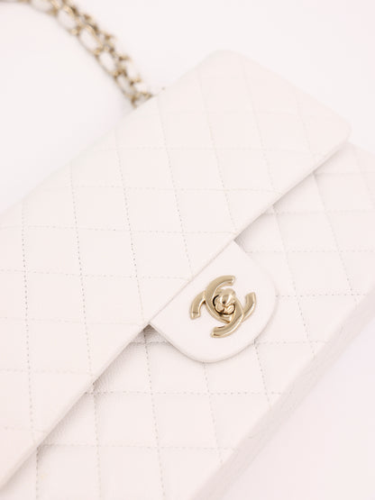 Chanel Timeless Double Flap medium Caviar weiß GHW