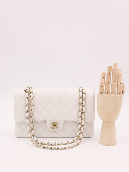 Chanel Timeless Double Flap medium Caviar weiß GHW