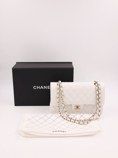 Chanel Timeless Double Flap medium Caviar weiß GHW