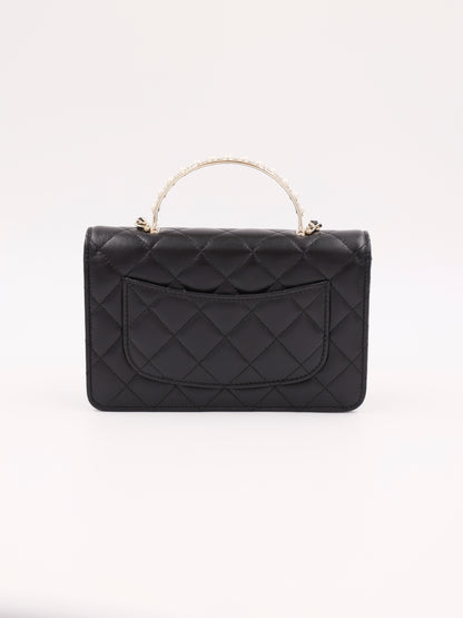 CHANEL Wallet on Chain Pearls Top Handle Lammleder schwarz