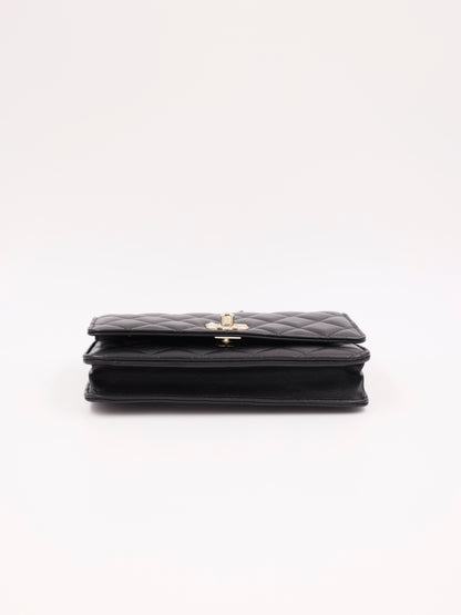 CHANEL Wallet on Chain Pearls Top Handle Lammleder schwarz