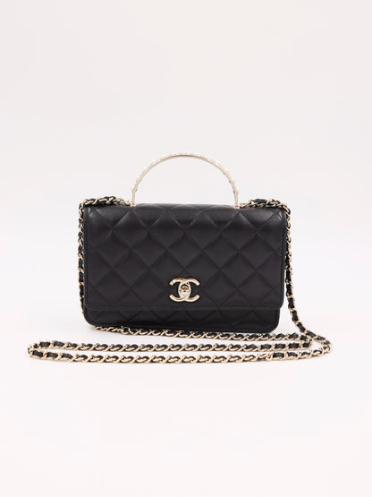 CHANEL Wallet on Chain Pearls Top Handle Lammleder schwarz