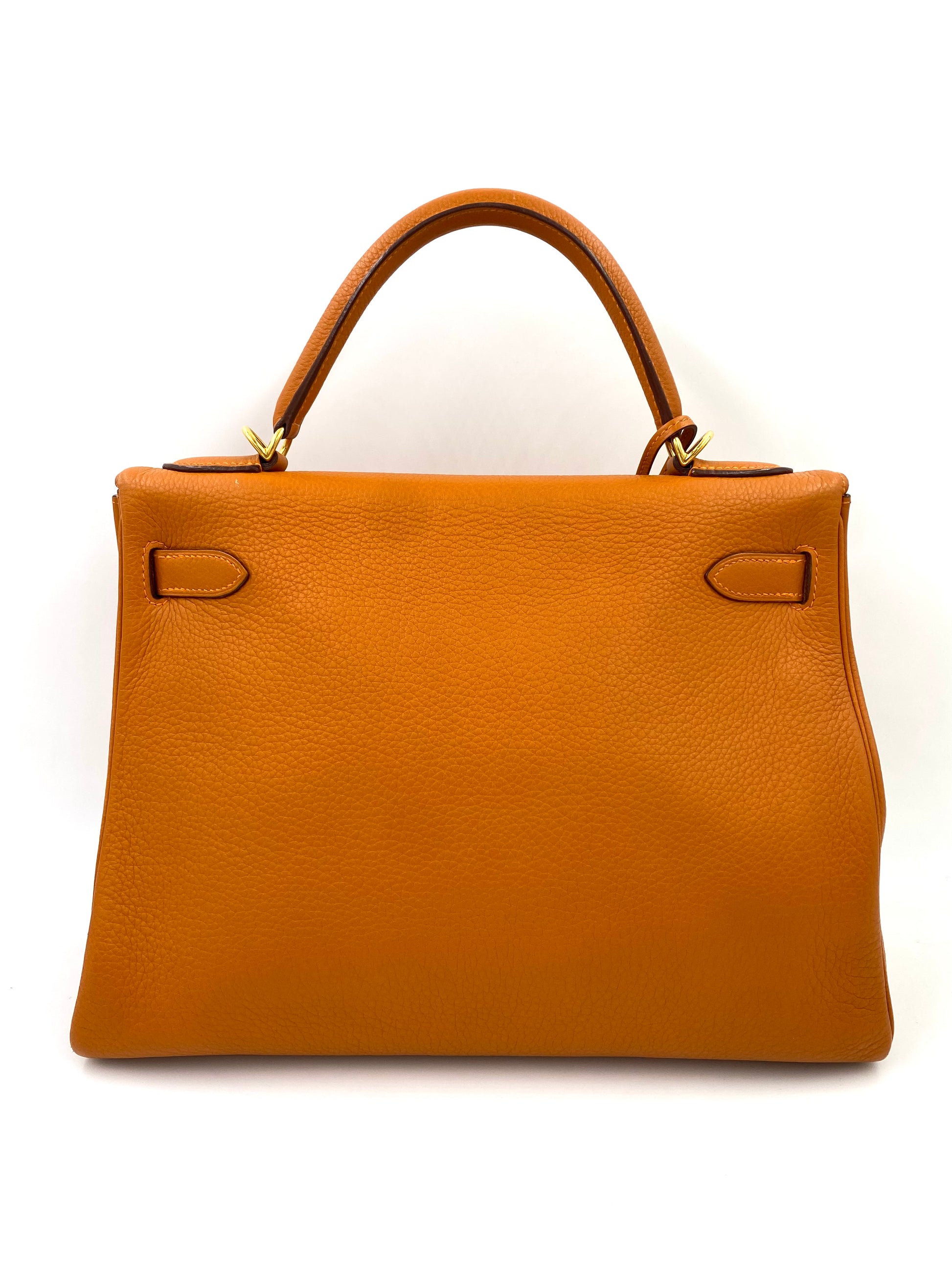 HERMÈS Kelly 32 Retourne orange Togo Leather mit Gold Hardware
