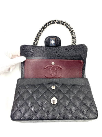 CHANEL Timeless Classic Double Flap Bag small schwarz Caviarleder silberne Hardware