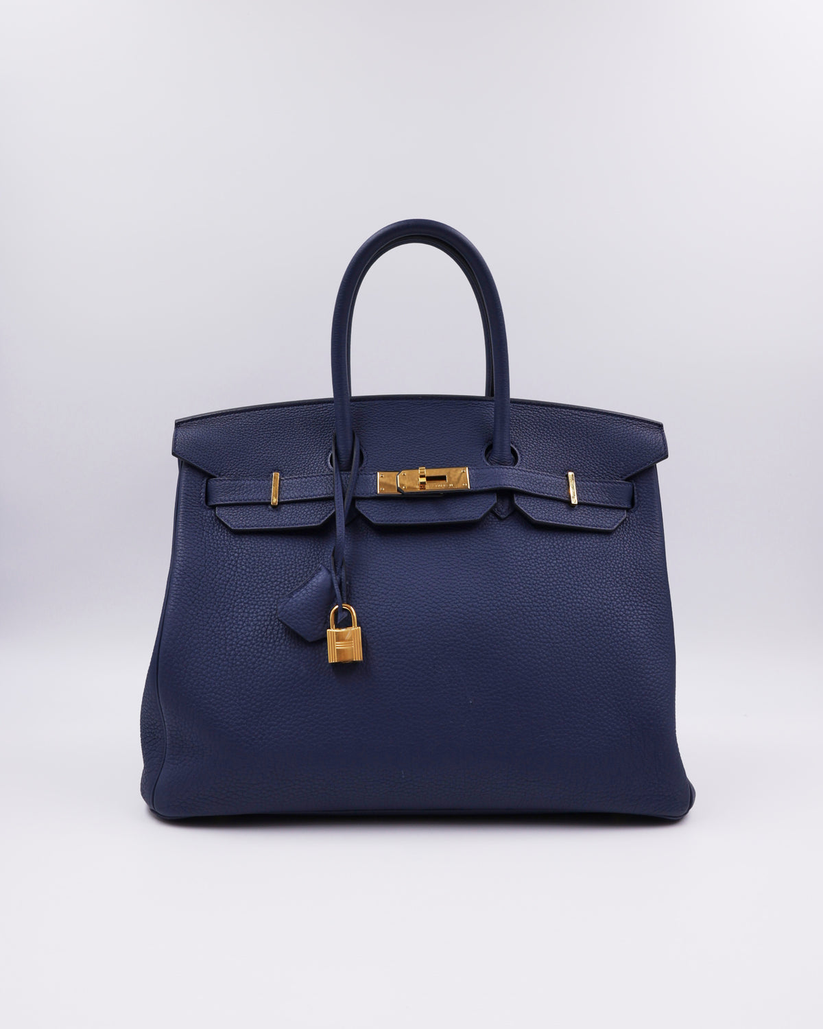 HERMÈS Birkin 35 Togo Blue Navy GHW dunkelblaue Designerhandtasche mit goldfarbenen Beschlägen