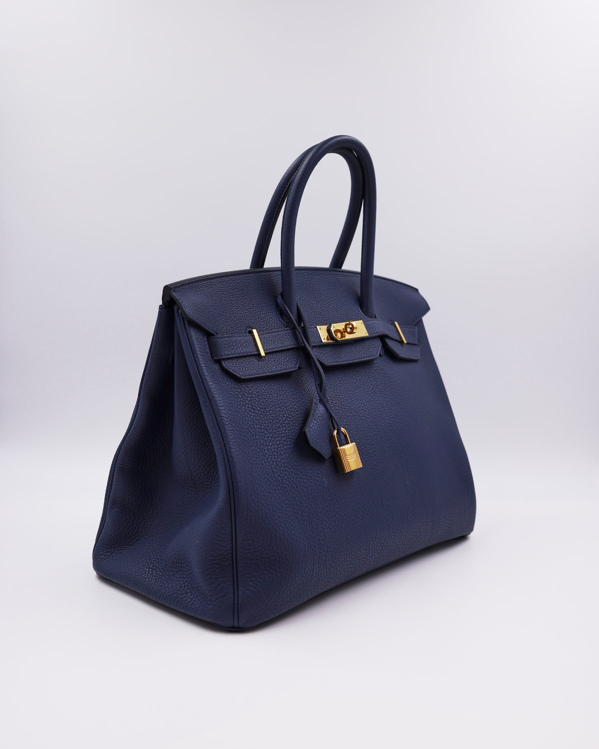 HERMÈS Birkin 35 Togo Blue Navy GHW, dunkelblaue Designerhandtasche mit goldfarbenen Details