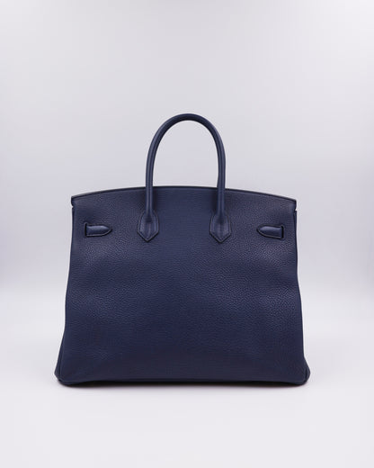 HERMÈS Birkin 35 Togo Blue Navy GHW, dunkelblaue Designerhandtasche aus Leder