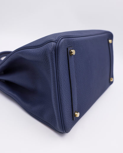 HERMÈS Birkin 35 Togo Blue Navy GHW, dunkelblaue Designerhandtasche aus Togo-Leder