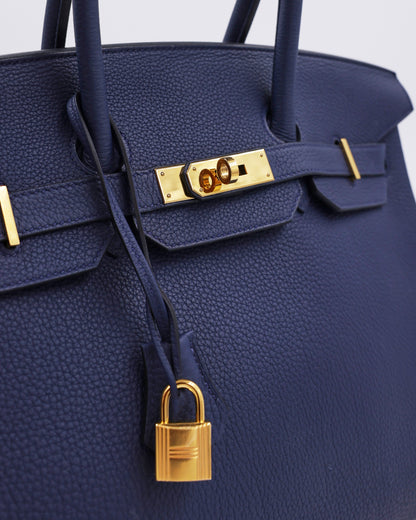 HERMÈS Birkin 35 Togo Blue Navy GHW marineblaue Designerhandtasche mit goldfarbenem Schloss