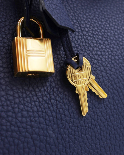 HERMÈS Birkin 35 Togo Blue Navy GHW mit goldenem Schloss und Schlüsseln