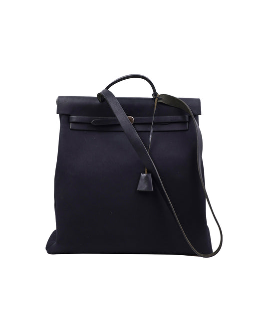 HERMÈS Herbag 39 Messenger schwarz PHW schwarze Handtasche aus zweiter Hand