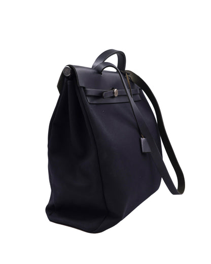 HERMÈS Herbag 39 Messenger schwarz PHW, schwarze Designerhandtasche mit Schulterriemen