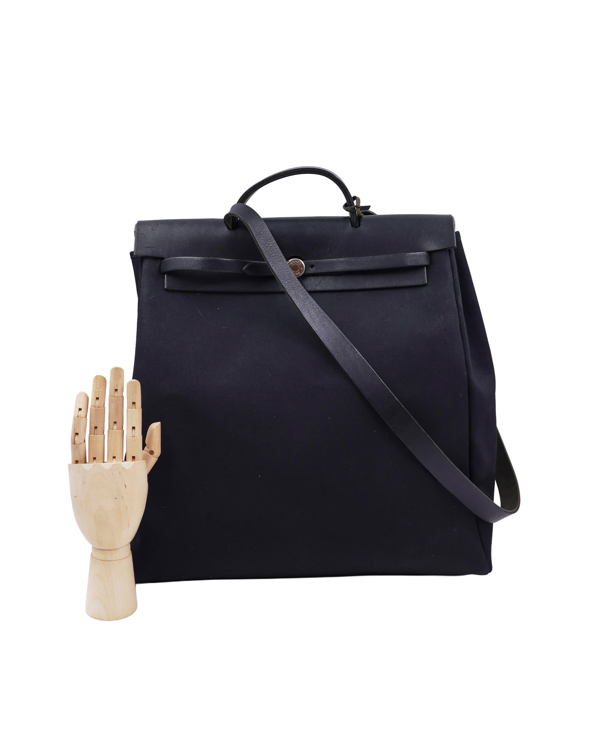 HERMÈS Herbag 39 Messenger schwarz PHW schwarze Designerhandtasche mit Schulterriemen