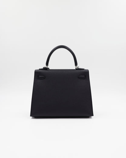 HERMÈS Kelly 25 Sellier Epsom schwarz PHW schwarze Designerhandtasche mit Henkel
