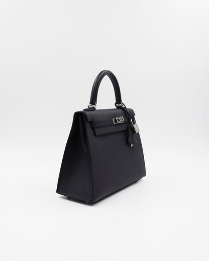 HERMÈS Kelly 25 Sellier Epsom schwarz PHW schwarze Designerhandtasche
