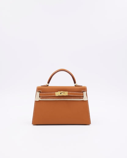 HERMÈS Mini Kelly Sellier Epsom Gold GHW goldfarbene Designerhandtasche aus zweiter Hand
