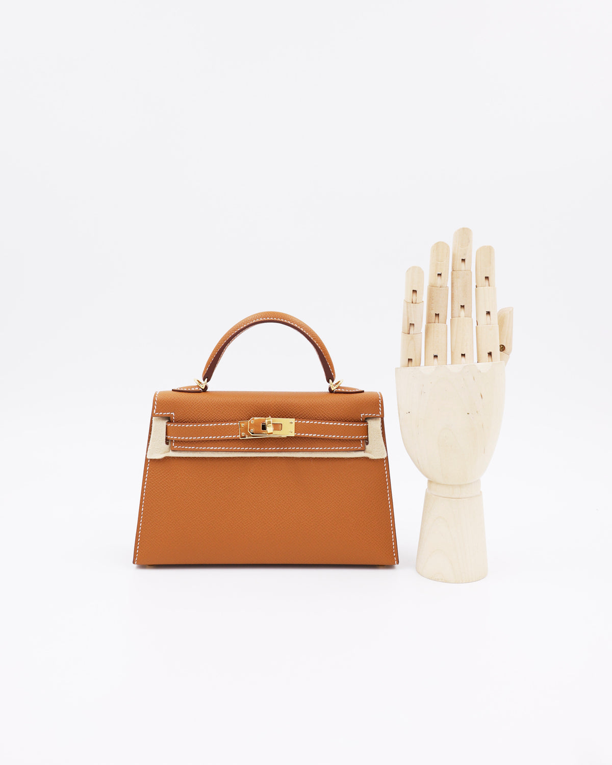 HERMÈS Mini Kelly Sellier Epsom Gold GHW, braune Designerhandtasche aus zweiter Hand