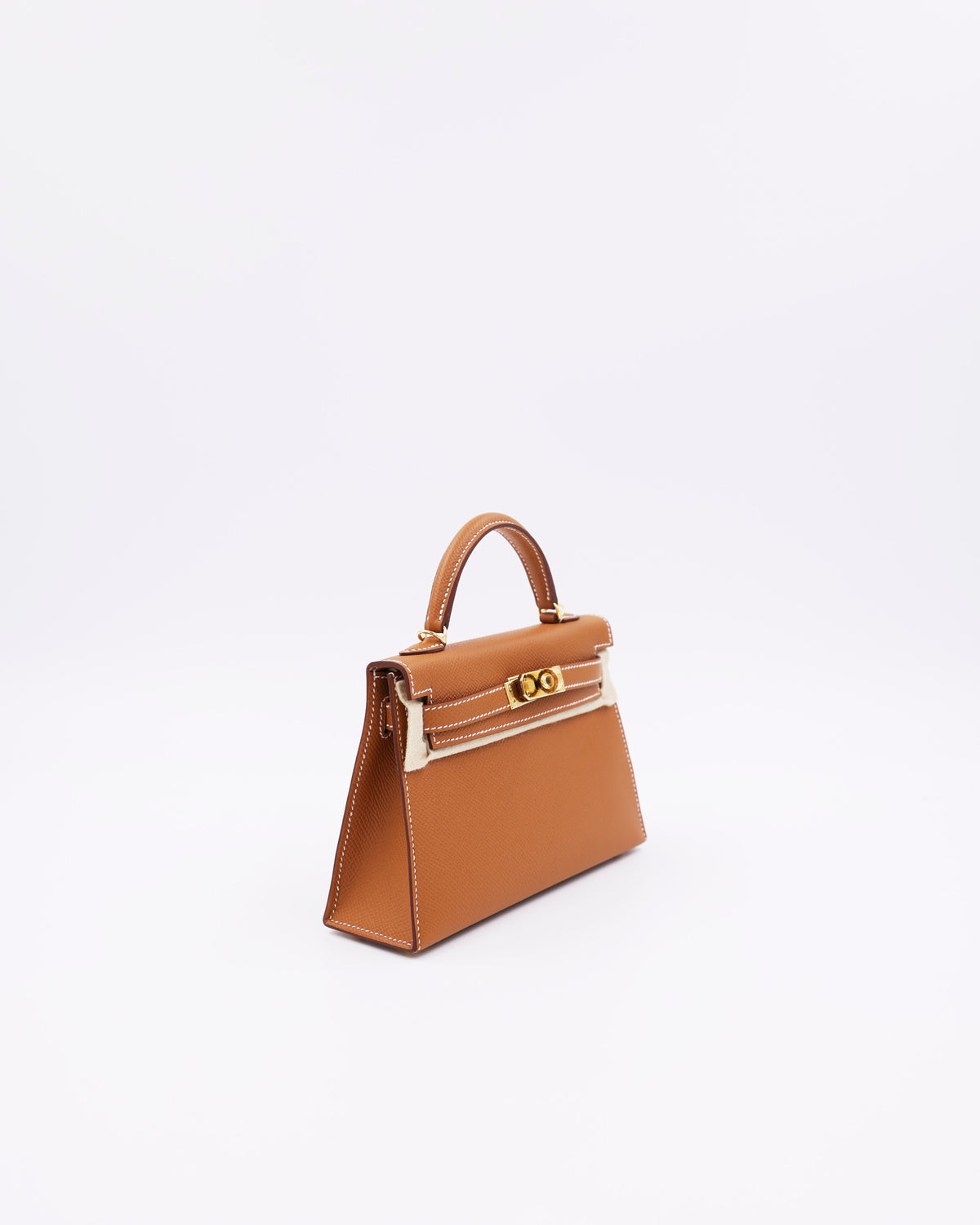 HERMÈS Mini Kelly Sellier Epsom Gold GHW cognacfarbene Ledertasche mit Henkel