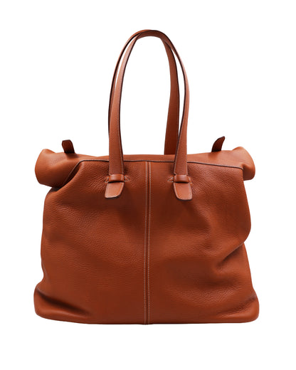 HERMÈS Thar GM Clemence Gold braune Designerhandtasche aus Leder