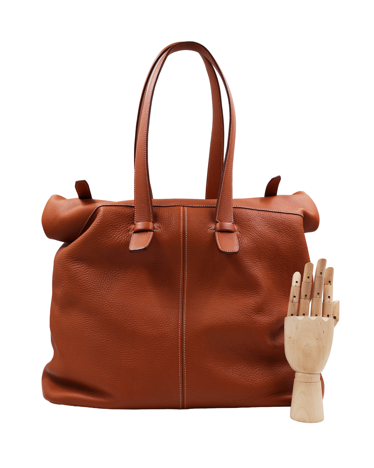 HERMÈS Thar GM Clemence Gold, braune Designerhandtasche aus Leder