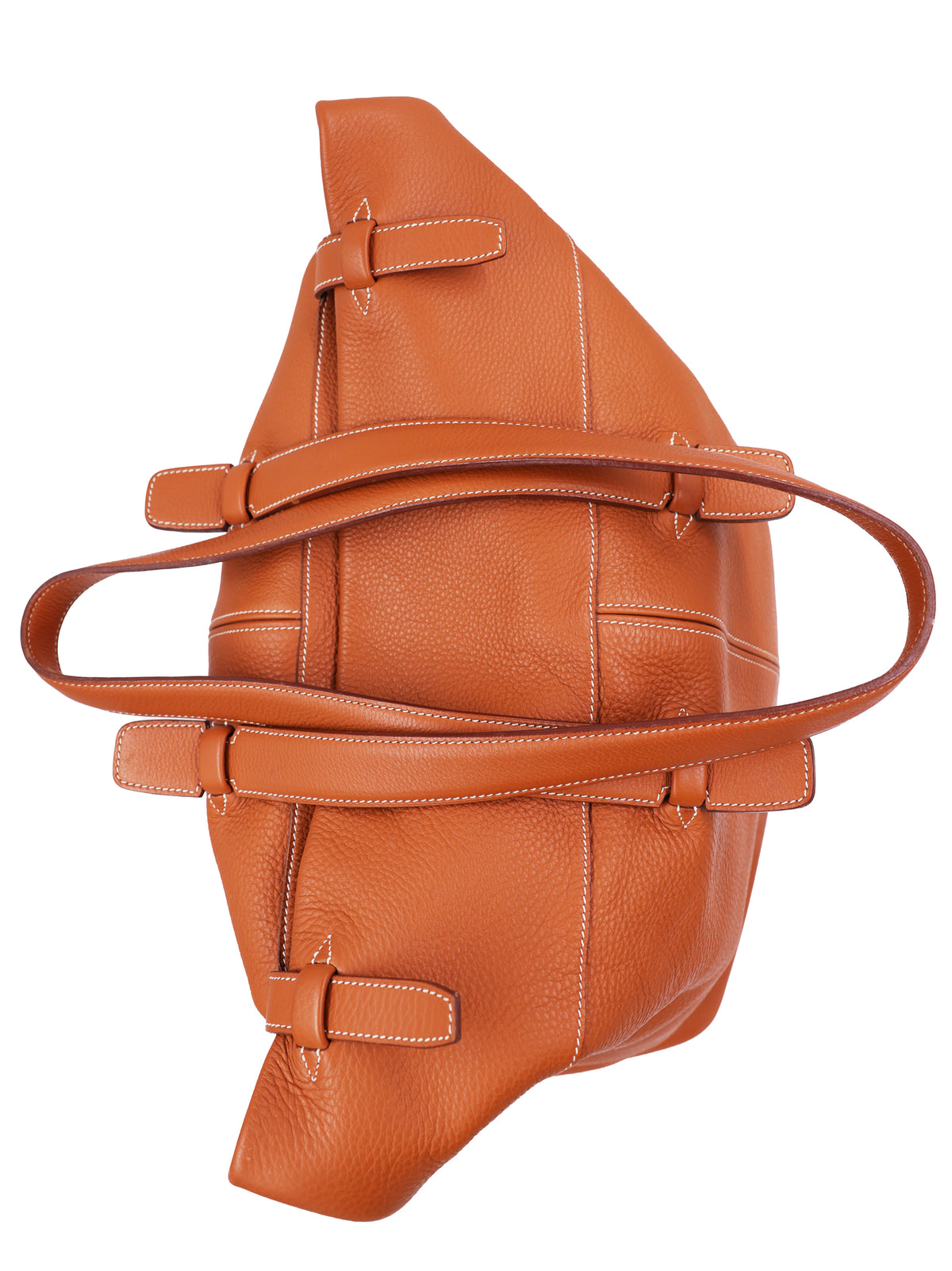 HERMÈS Thar GM Clemence Gold, cognacfarbene Designerhandtasche mit langen Riemen