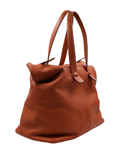 HERMÈS Thar GM Clemence Gold braune Designerhandtasche aus Leder mit langen Henkeln