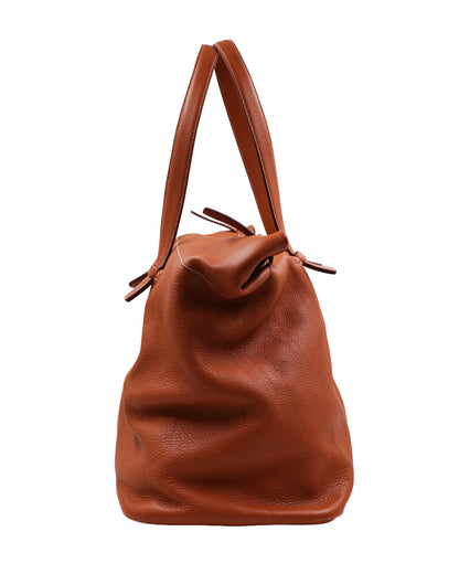 HERMÈS Thar GM Clemence Gold, braune Designerhandtasche aus Leder