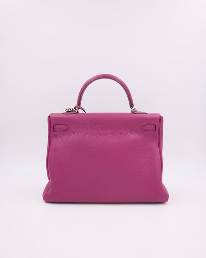 Hermès Kelly 35 Tosca PHW in leuchtendem Pink, elegante Designerhandtasche aus zweiter Hand mit zwei Henkeln