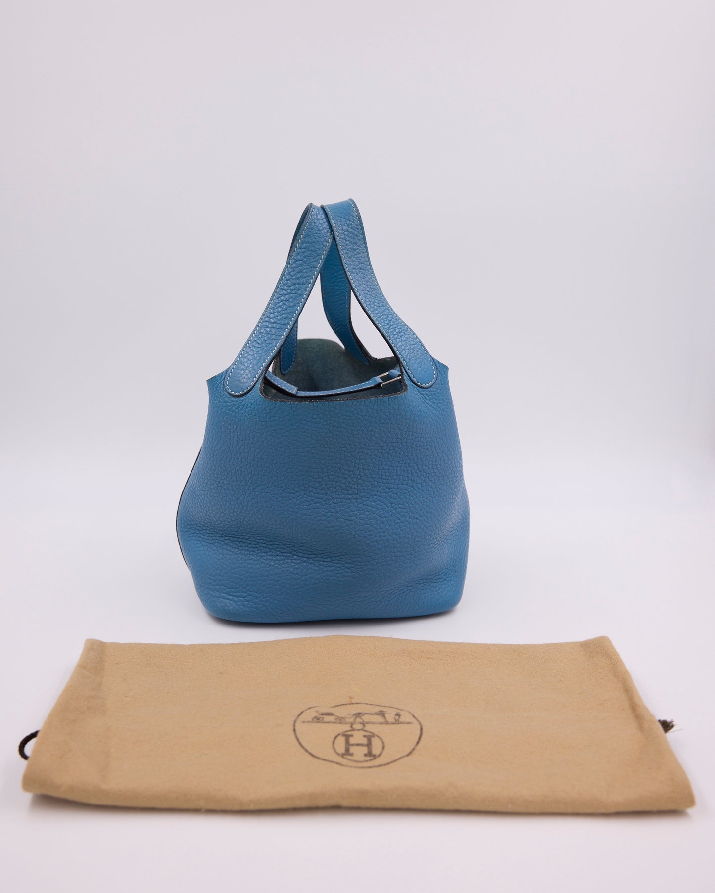 HERMÈS Picotin 18 Clemence Blue Jean PHW blaue Designerhandtasche mit Staubbeutel