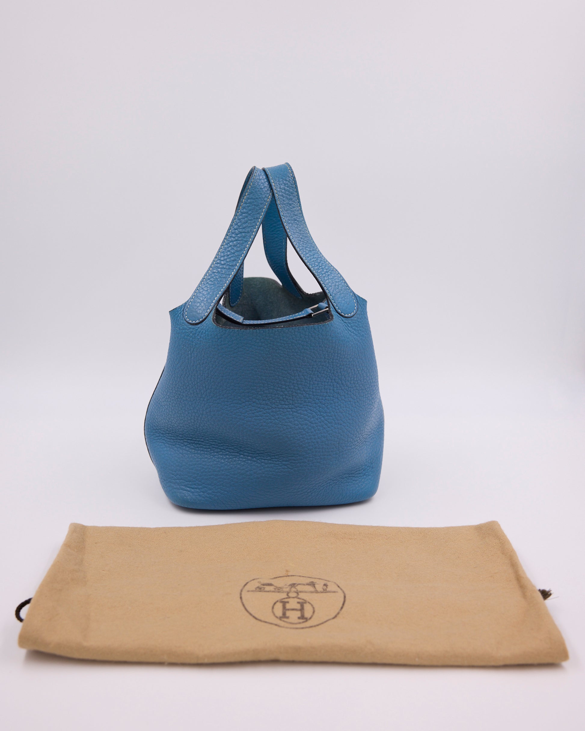 HERMÈS Picotin 18 Clemence Blue Jean PHW blaue Designerhandtasche mit Staubbeutel