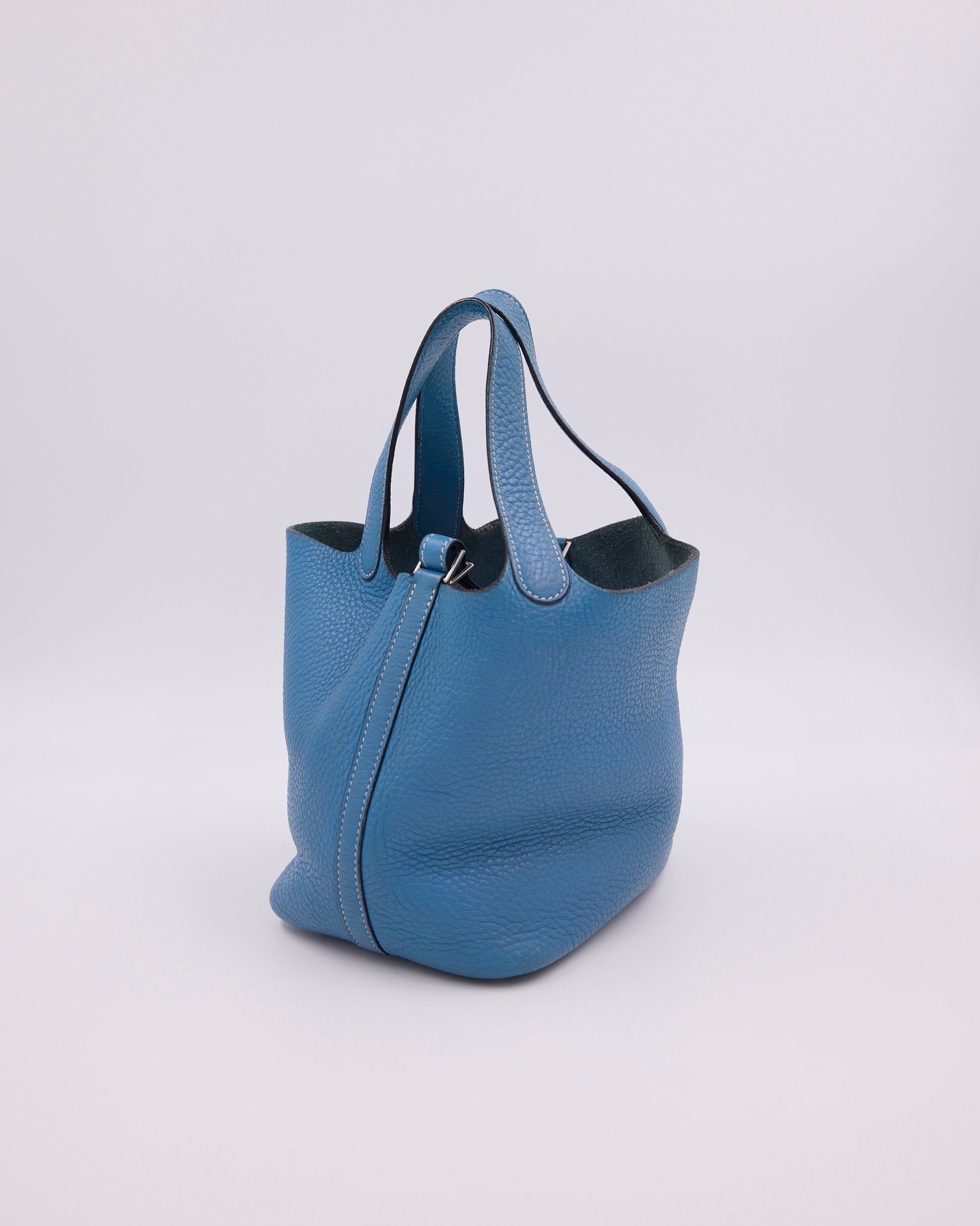HERMÈS Picotin 18 Clemence Blue Jean PHW blaue Lederhandtasche mit kurzen Henkeln