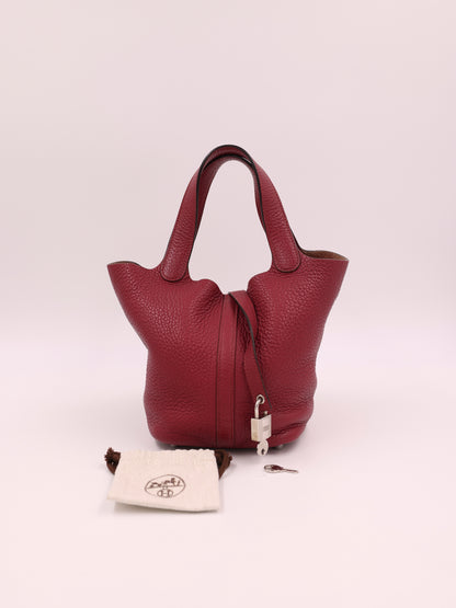 HERMÈS Picotin 18 Lock Clemence Dunklerot PHW