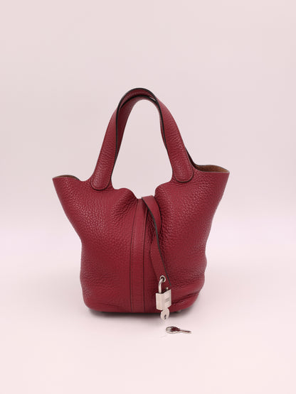 HERMÈS Picotin 18 Lock Clemence Dunklerot PHW