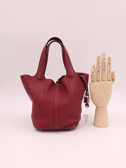 HERMÈS Picotin 18 Lock Clemence Dunklerot PHW