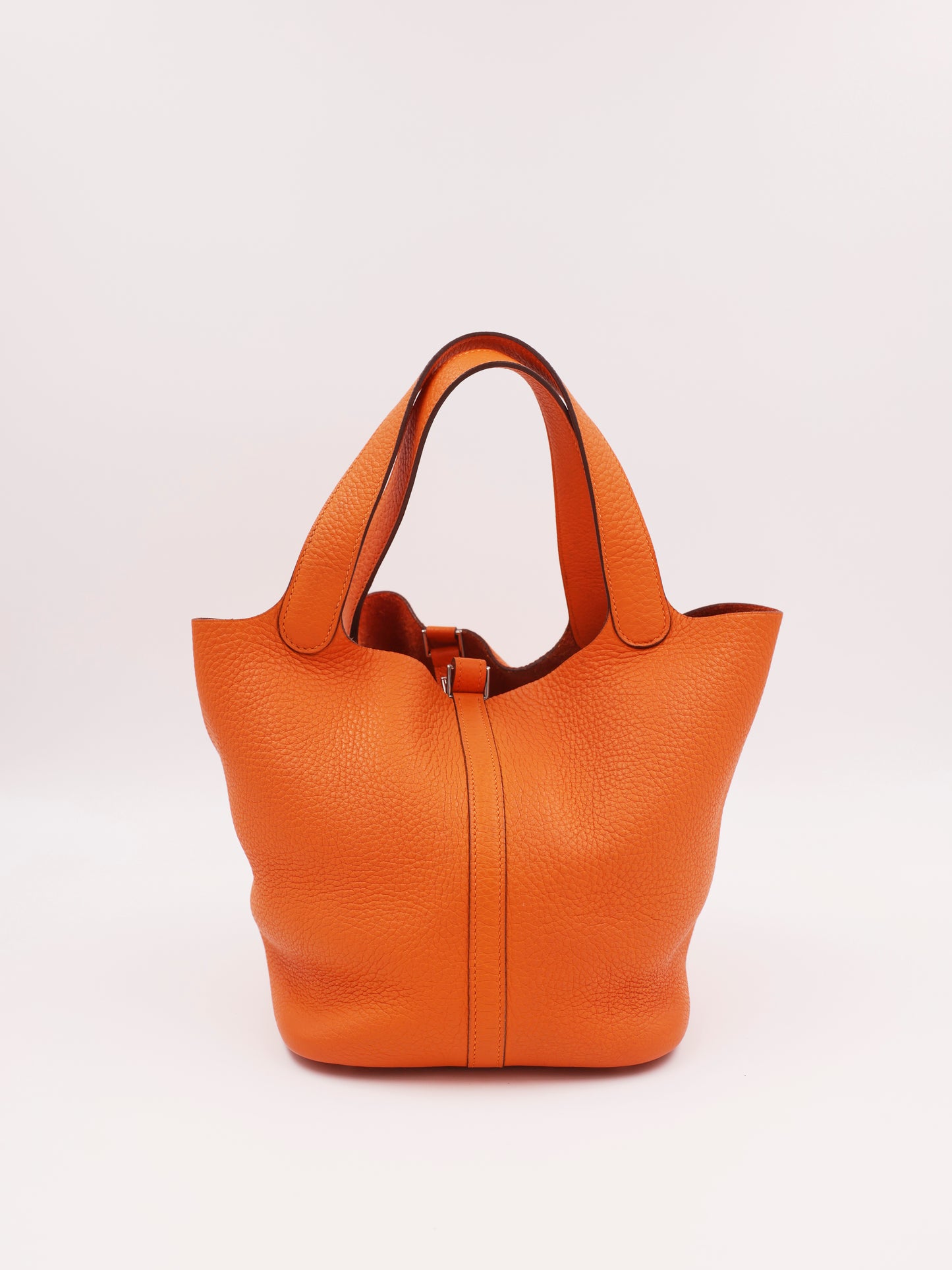 HERMÈS Picotin 22 orange PHW, orangefarbene Designerhandtasche aus Leder