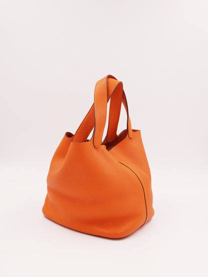HERMÈS Picotin 22 orange PHW orangefarbene Designerhandtasche aus Leder mit zwei Tragegriffen