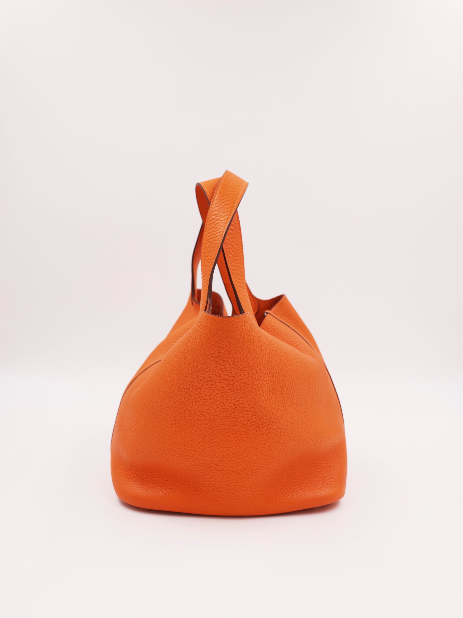 HERMÈS Picotin 22 orange PHW, orangefarbene Designerhandtasche aus Leder mit zwei Henkeln