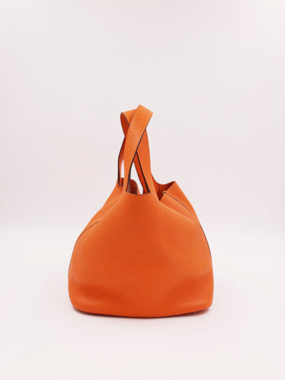 HERMÈS Picotin 22 orange PHW, orangefarbene Designerhandtasche aus Leder mit zwei Henkeln