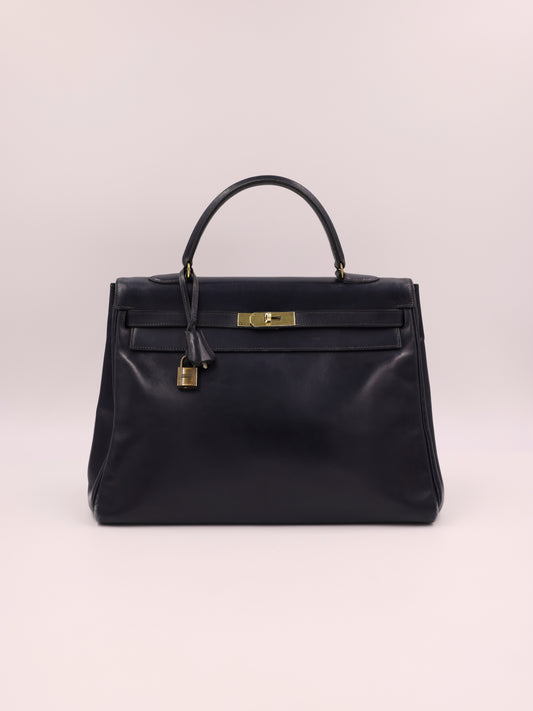 HERMÈS Vintage Kelly 35 navy GHW