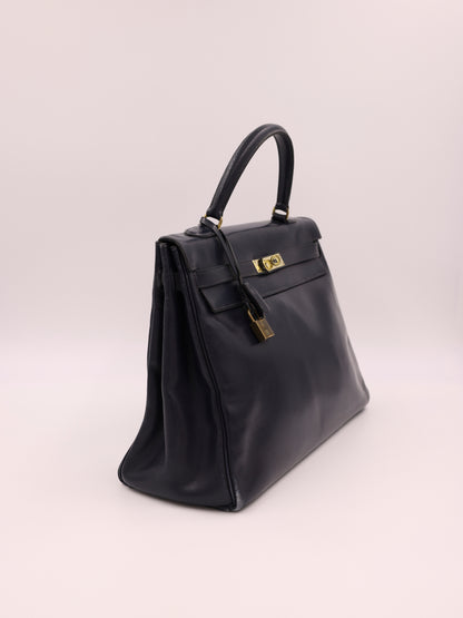HERMÈS Vintage Kelly 35 navy GHW
