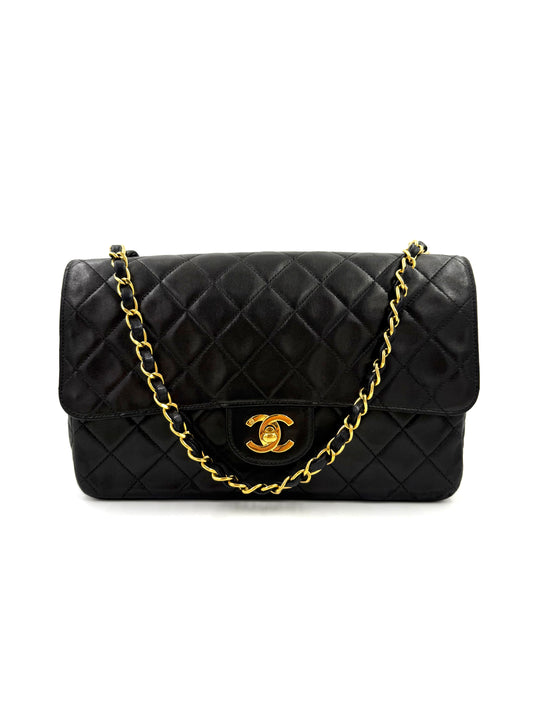 CHANEL Single Flap medium schwarz Lammleder GHW