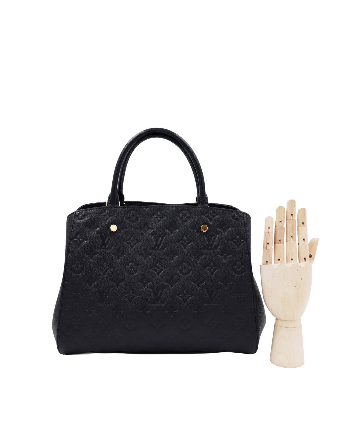 LOUIS VUITTON Montaigne MM Monogram Empreinte schwarz mit Monogramm-Prägung und zwei Henkeln