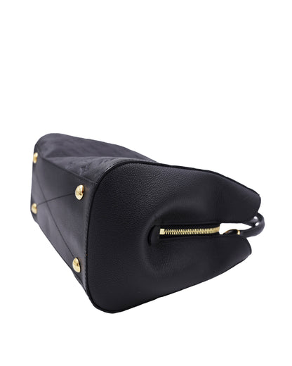 LOUIS VUITTON Montaigne MM Monogram Empreinte schwarz, schwarze Designerhandtasche, Unterseite mit goldfarbenen Füßen