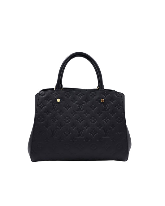 LOUIS VUITTON Montaigne MM Monogram Empreinte schwarz, schwarze Designerhandtasche aus zweiter Hand
