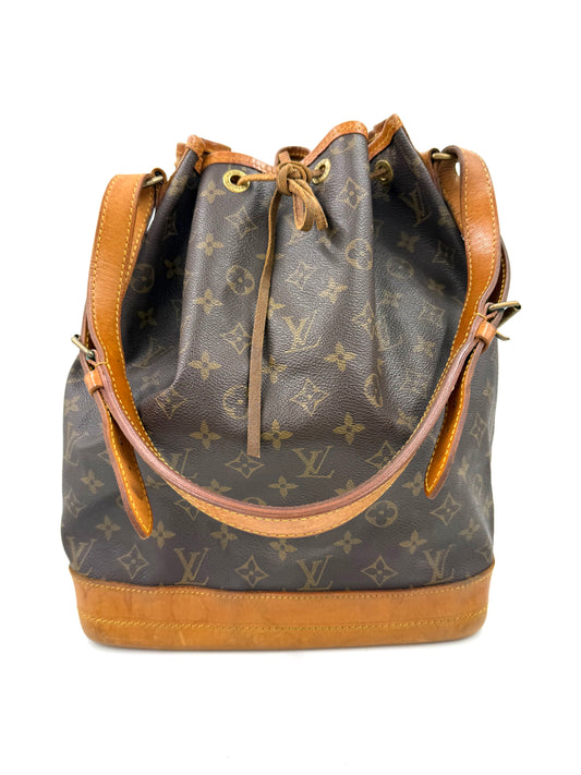 LOUIS VUITTON Noe grande Monogram Canvas vintage Designerhandtasche mit naturfarbenem Leder und Kordelzugverschluss